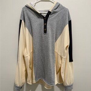 BKE Gray and Cream Buttoned Pullover